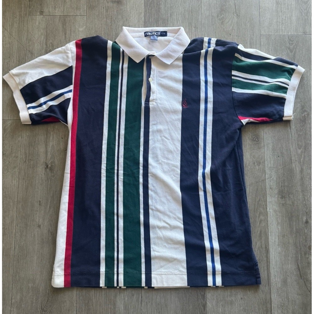 Nautica Competition Polo Shirt Mens Large Striped Rugby Colorblock